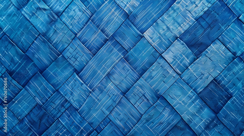 Blue Woven Bamboo: An Elegant Geometric Fabric Weave for Modern Design - obrazy, fototapety, plakaty 