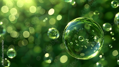 Soap Bubbles on a Green Background Symbolizing Fresh and Eco-Friendly Cleaning Solutions