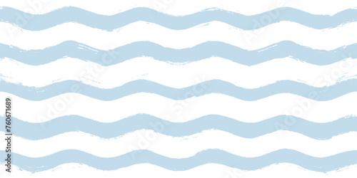 Seamless Wave Vector Pattern, watercolor water background. Wavy sea beach print, curly grunge paint lines.