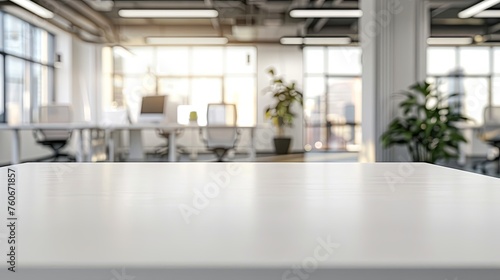 Empty office table with blur office on background