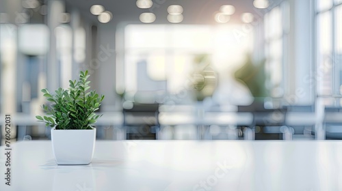 Empty office table with blur office on background