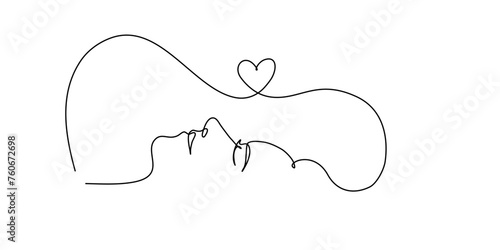 Continuous line art of a beautiful woman face with heart symbol editable lineart vector in mental health concept.