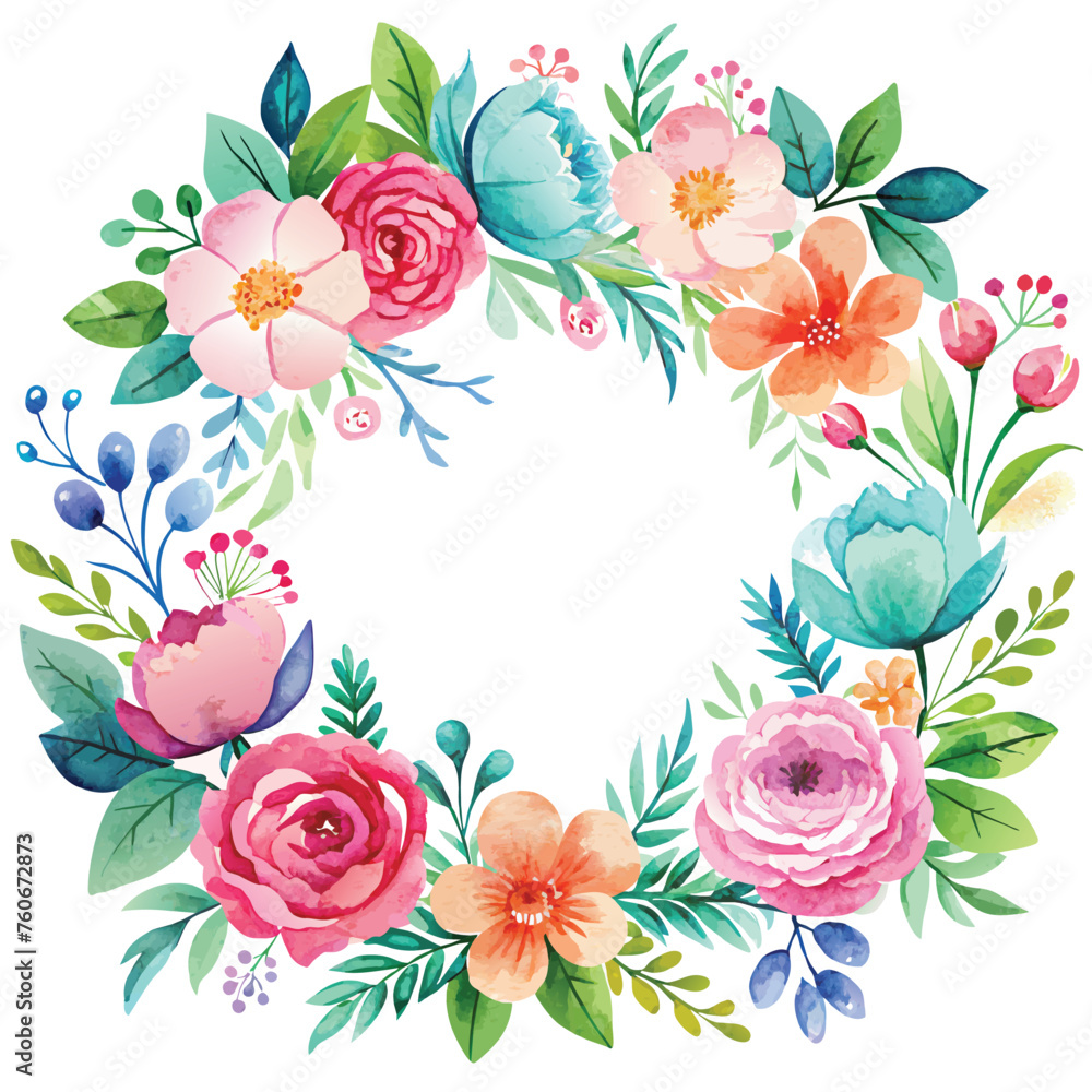 Watercolor floral wreath. Hand drawn vector illustration for your design.