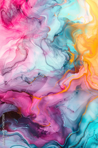 Vertical Abstract colourful marble background fluid art painting alcohol ink style with a mix of black.