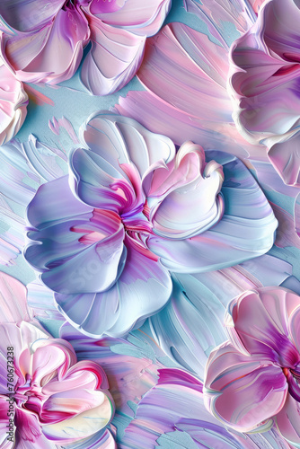 Vertical Abstract flowers seamless pattern. Relief oil painting decorative background.