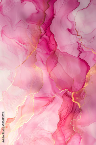 Vertical Fluid art texture. Pink background with abstract waves effect. Liquid alcohol ink picture. © Hunman
