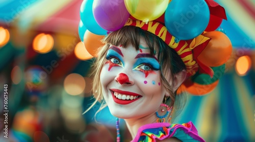 Woman clown on circus tent wallpaper background photo