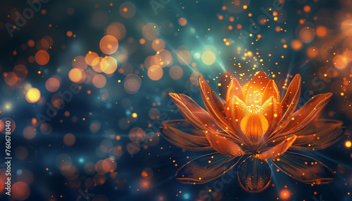 Magical Lotus Bloom  Shimmering Blue Bokeh  Mystical Glowing Floral