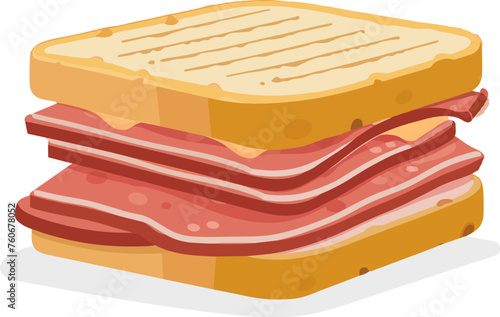 Asado Traditional mortadella sandwich from Brazilian. Illustration of a sandwich with ham and cheese on a white background