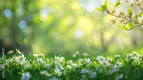  Beautiful blurred spring background nature with blooming glade  