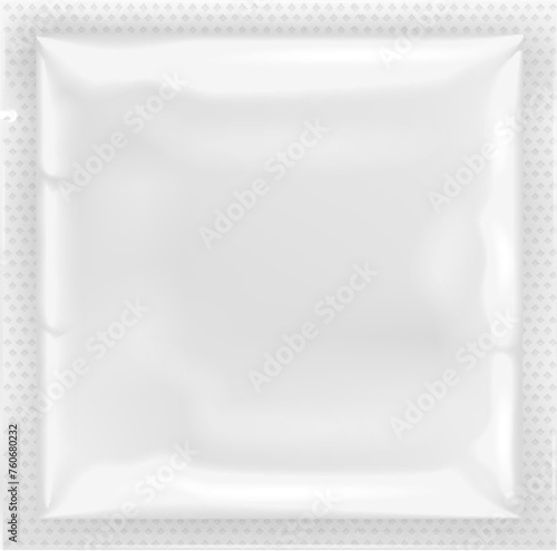 Transparent plastic pack realistic mockup. Sealed foil
