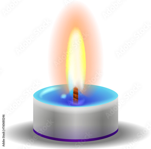 Small candle lit. Realistic tealight with fire flame