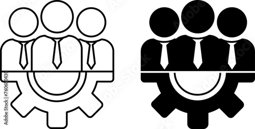 Management icons. Black and White Vector Icons of People in Ties and Gear. Team Work Management, Company Leaders, Business Team