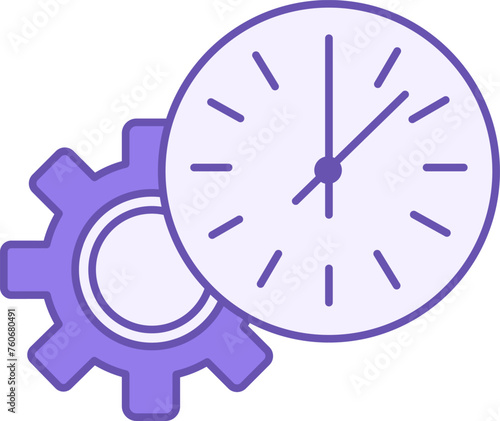 Time Management Color Icon. Vector Icon of Gear and Clock. Business and Management Concept