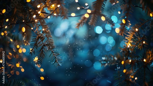  christmas garland bokeh lights over dark blue background  © venusvi