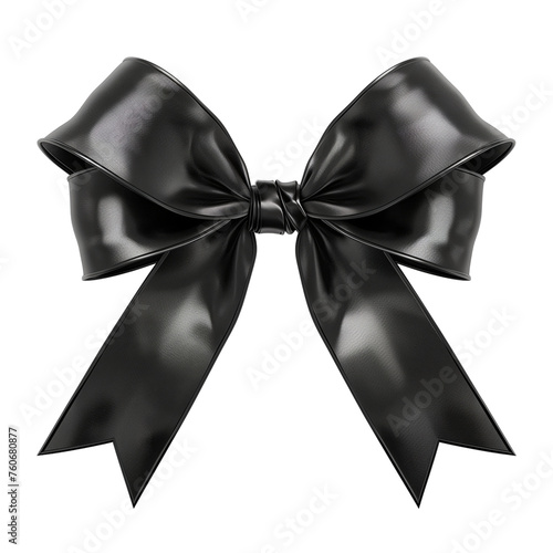 Black bow and ribbon isolated on transparent background