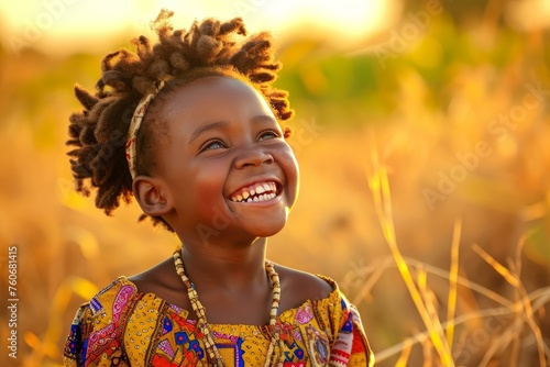 Joyful African girl laughing. Care casual. Generate Ai © anatolir
