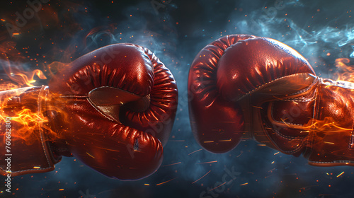 wide poster of hot fighting boxing gloves with the VS letters for versus in the middle. generative ai 