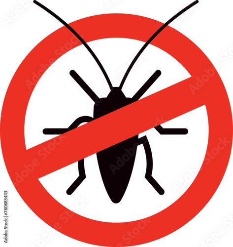 Cockroach insecticide symbol. Pest in red circle ban sign