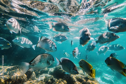 Strange behavior of marine fish, such as gathering together in groups Emphasis on presenting the wonders of nature. and the amazingness of the fish © venusvi