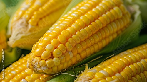 Fresh raw corn prepare with vegetables on kitchen table. Background concept