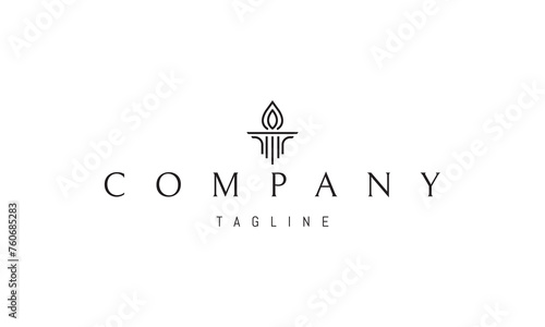 Vector logo with an abstract image of a Greek column with a torch in a linear style.