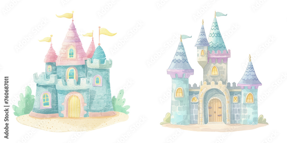 cute castle watercolour vector illustration cute castle watercolour vector illustration