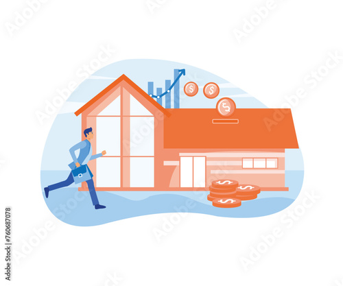 Small Families Buy Home on a Mortgage and Pay Credit to the Bank. Investing Money in Real Estate Property. The concept of KPR, Rent and KPR. The right purchase. flat vector modern illustration