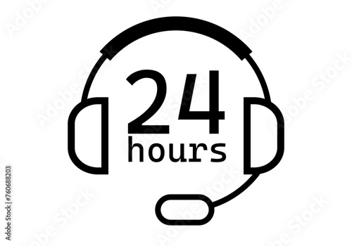 Icono de auriculares con micrófono de asistencia de 24 horas.  photo