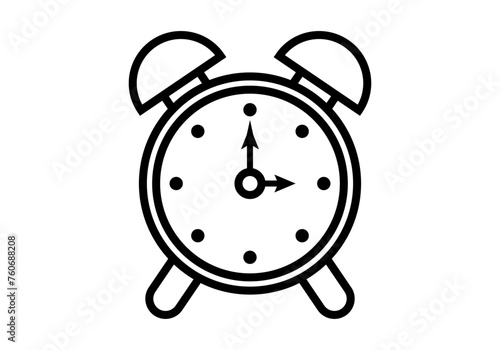 Icono negro de despertador de alarma en fondo blanco.