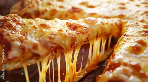 Cheese stretching from a pizza slice depicted in hyper realistic detail photo