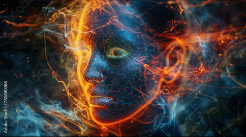 Artificial intelligence AI technology hi-tech humanoid head hologram