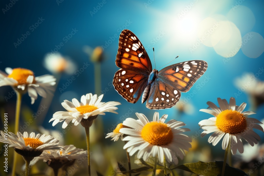 Blooming meadows with many flowers and butterflies Blooming meadows with many flowers and butterflies