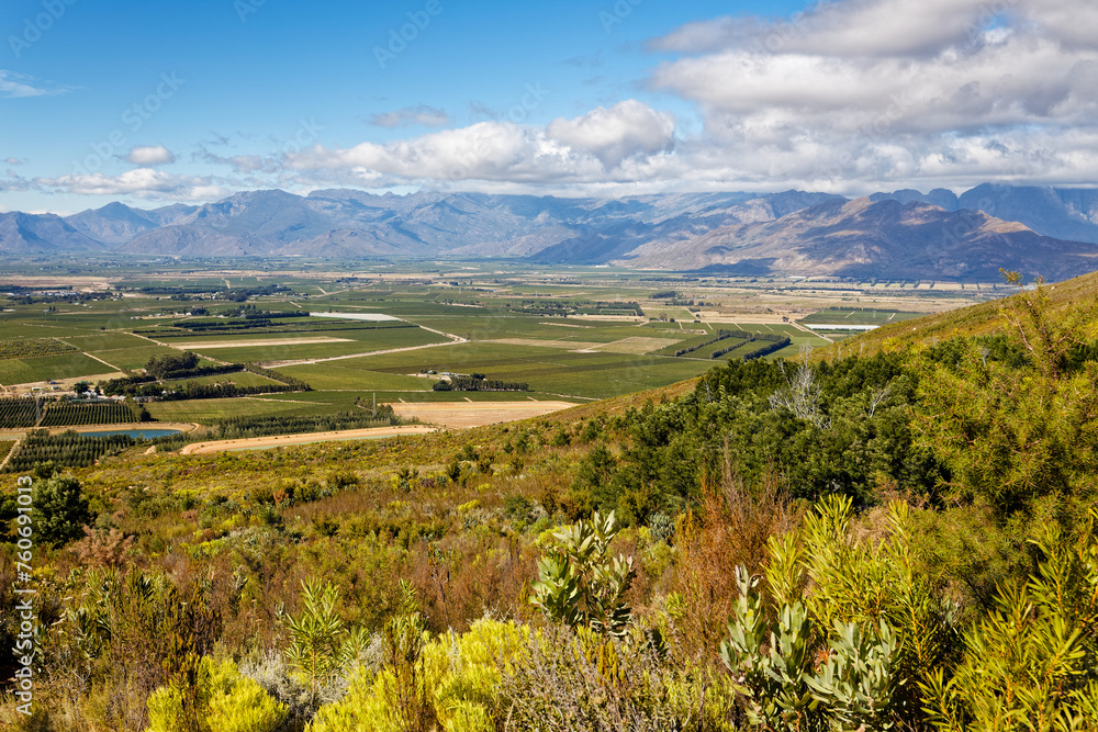 Beautiful mountains and hills near Worcester, Breede River Valley, South Africa.