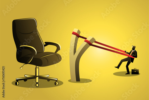 Career concept with businessman launched from slingshot