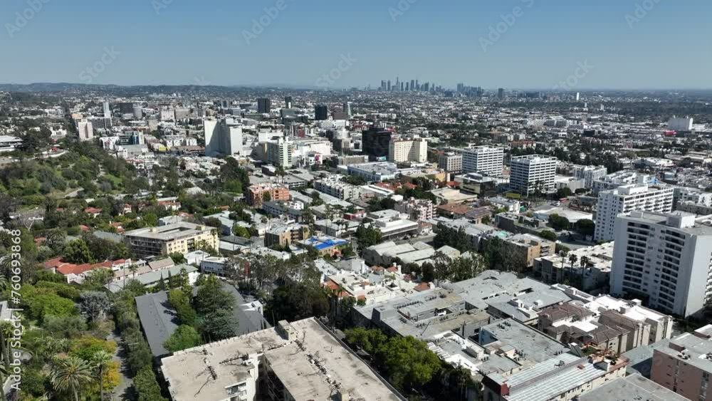 A Breathtaking Hollywood Aerial Cityscape Orbit L in Los Angeles California USA