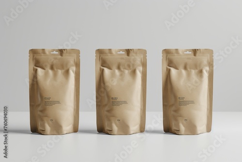 Trio of Elegant Matte Packaging Pouches in Neutral Tones photo