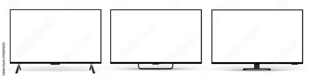 Realistic empty TV frame set, mockup of a large modern black TV, modern stylish monitor, collection blank television template Realistic empty TV frame set, mockup of a large modern black TV, modern stylish monitor, collection blank television template