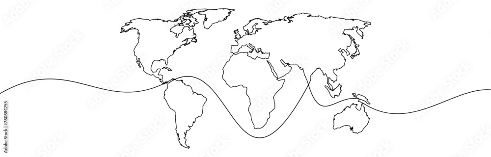 Fototapeta premium Earth Day concept, world map line continuous, world map one line icon – vector