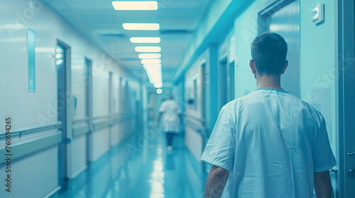 Doctor man standing on hospital interior background 