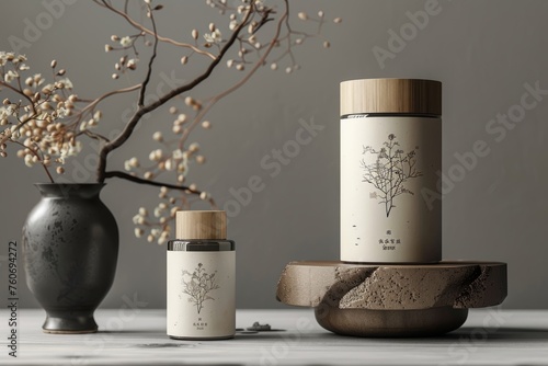 Elegant Botanical-Themed Packaging on Stone Display