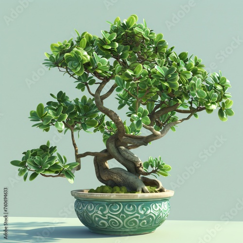Jade plant portrayed in lush verdant strokes symbolizing prosperity