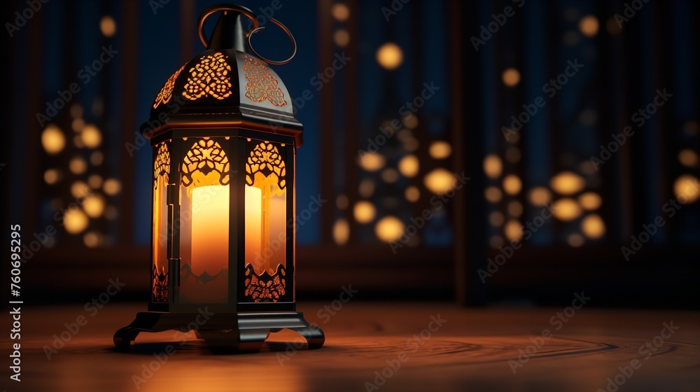 Arabic Ramadan Lantern with Burning Candle Arabic Ramadan Lantern with Burning Candle