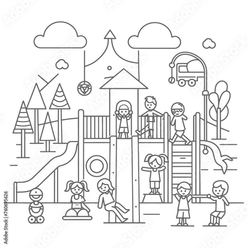 Outline illustration Celebration of International Childrens Day Children Playing on the Playground