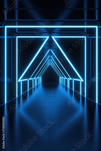 Cyan neon light in an empty dark room, in the style of luxurious geometry