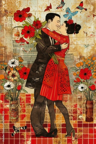 an artistic expressive illustration of diverse couple madly in love with each other, valentines day --chaos 20 --ar 2:3 --stylize 50 --v 6 Job ID: 646d8550-eaa5-45b4-a6cc-f2c3fdcfd999