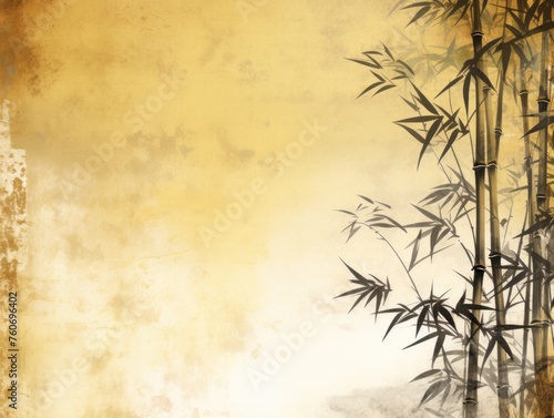 gold bamboo background with grungy text  in the style of contemporary frescoes