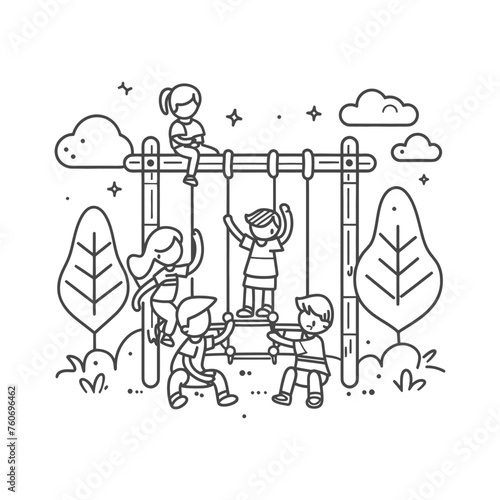 Outline illustration Celebration of International Childrens Day Children Playing on the Playground