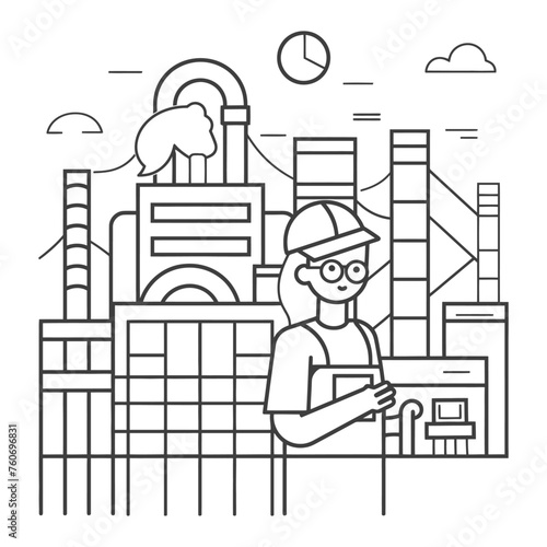 Outline illustration Celebration of International Workers Day or Labor Day Work happily and safely
