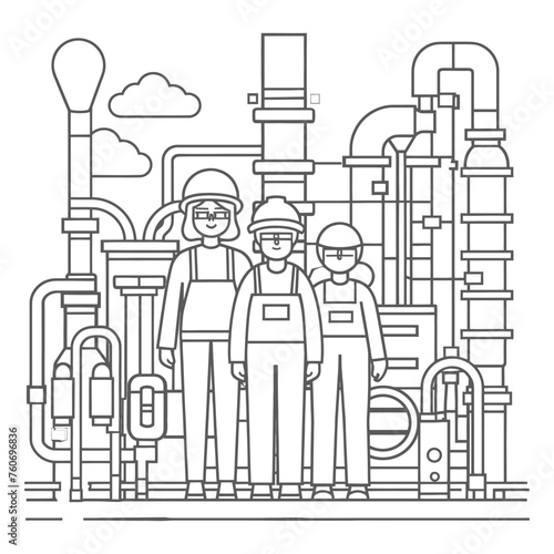 Outline illustration Celebration of International Workers Day or Labor Day Work happily and safely